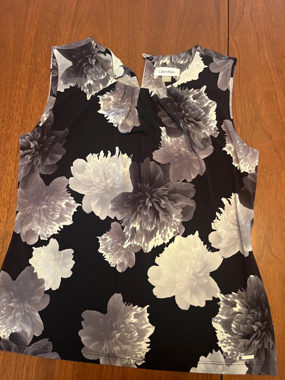 Calvin Klein Black Tank Top with Gray & White Floral Print